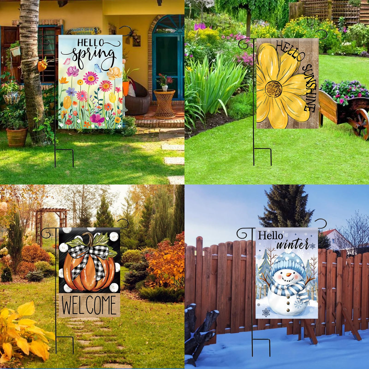 Voajocc Christmas garden flag 12x18 creates a festive outdoor atmosphere.
