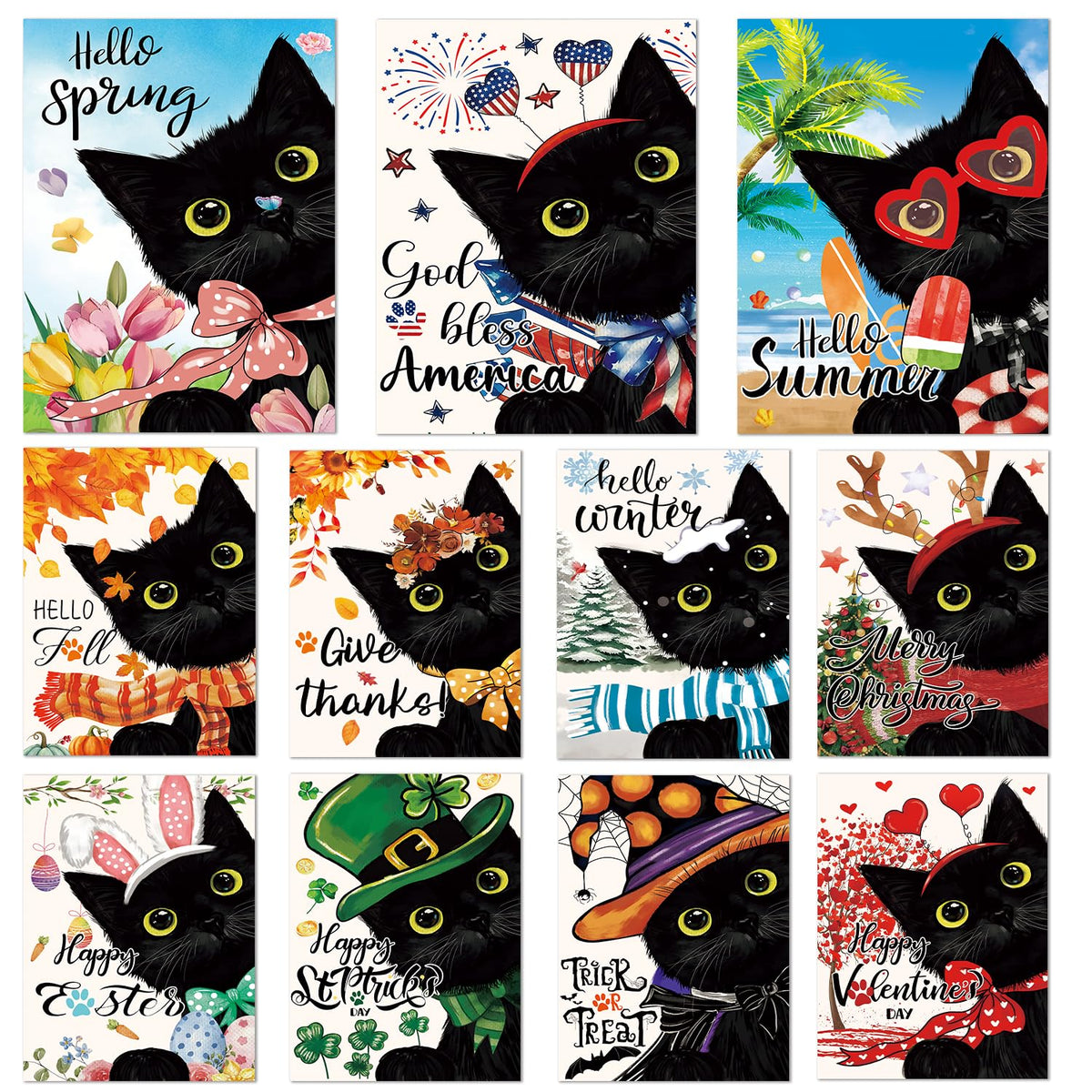 Voajocc cat flags 11-pack front view for outdoor yard display