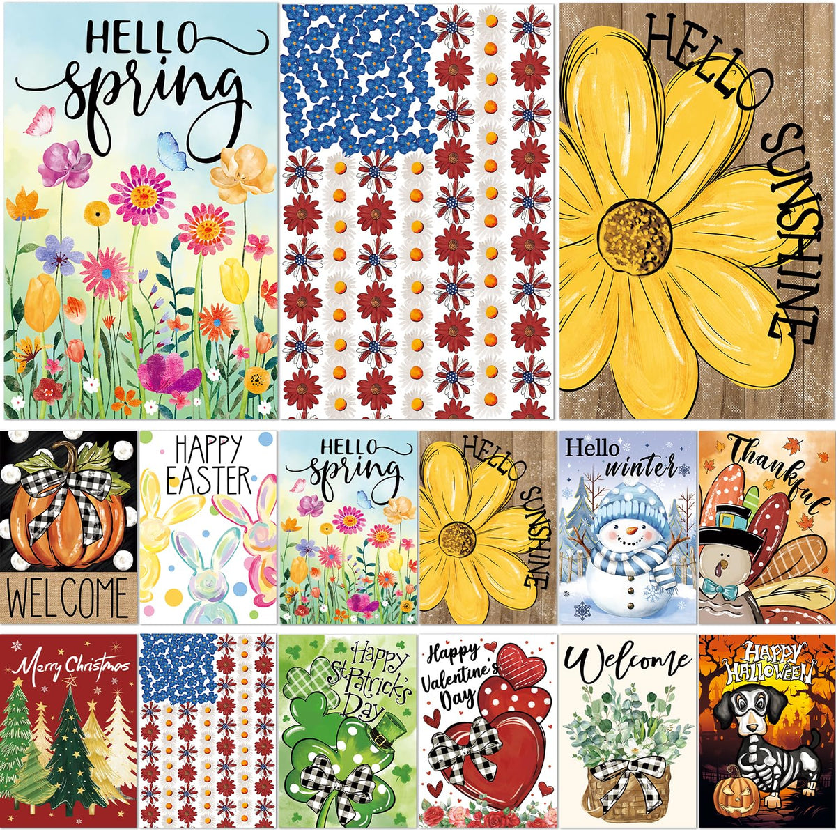 Voajocc seasonal flags 12x18 double-sided set enhances outdoor curb appeal with year-round designs.
