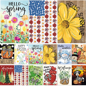 Voajocc seasonal flags 12x18 double-sided set enhances outdoor curb appeal with year-round designs.