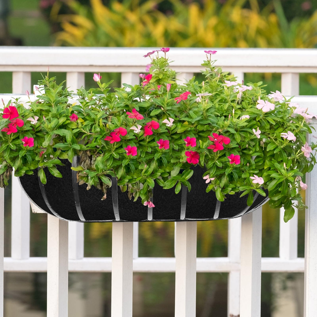 Black Voccos planter liner enhances garden decor while keeping plants tidy