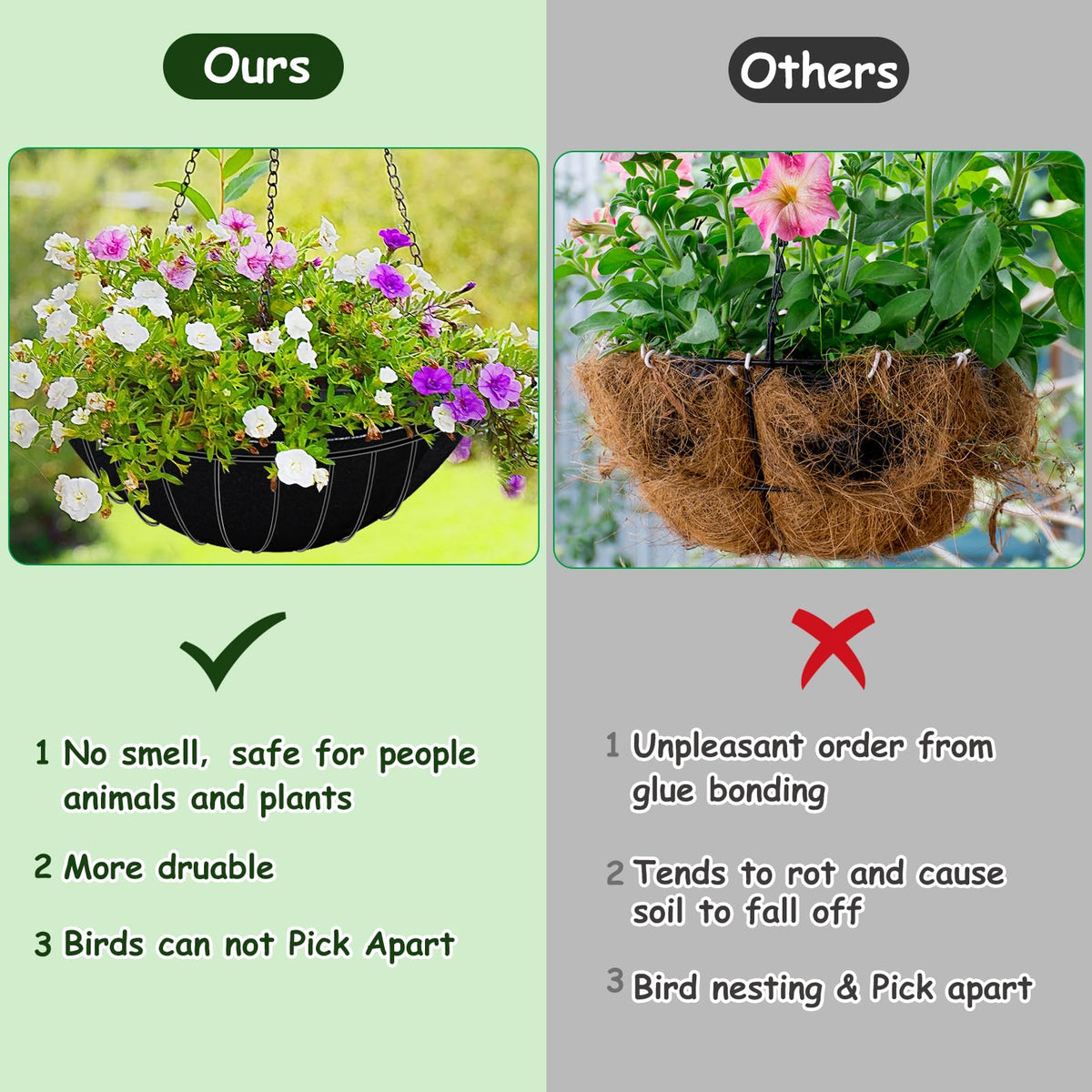 Voccos liner inserted in a wire basket to prevent soil overflow
