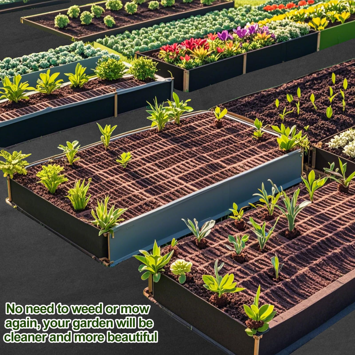 Voccos mulch mat with ground nails secures quickly for weed barrier in beds