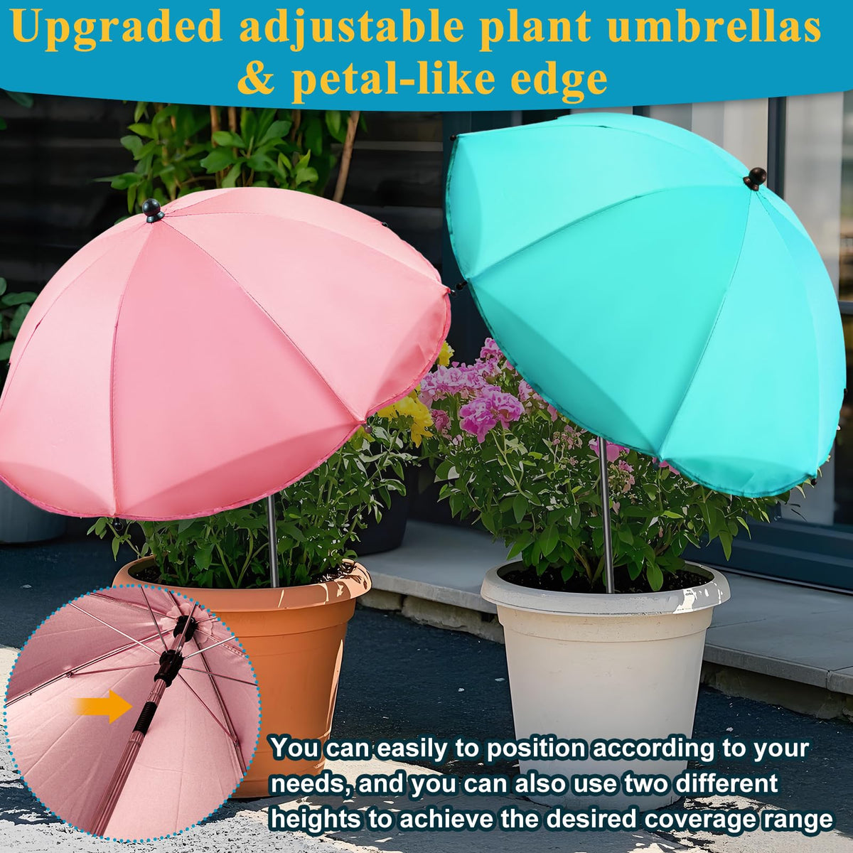 Voccos adjustable-angle canopy allows precise shade on flowering and vegetable beds.