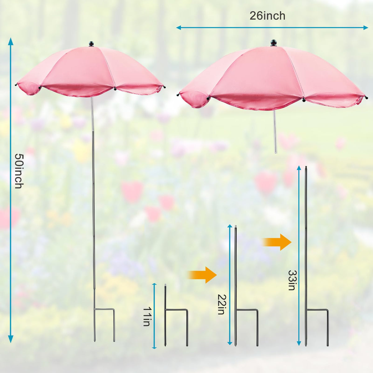 Voccos plant umbrella with sturdy metal stake anchors securely for stable garden shading.