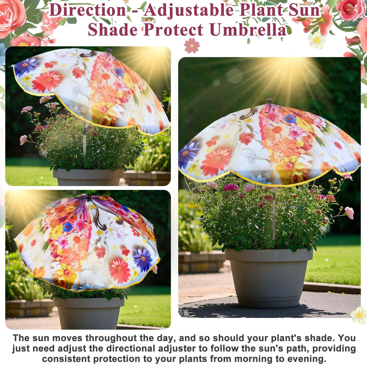 Voccos rainproof polyester canopy protecting plants from sun and rain.