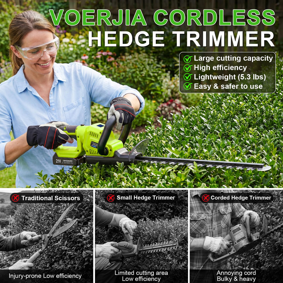 VOERJIA garden tool operates quietly for neighbor-friendly yard work