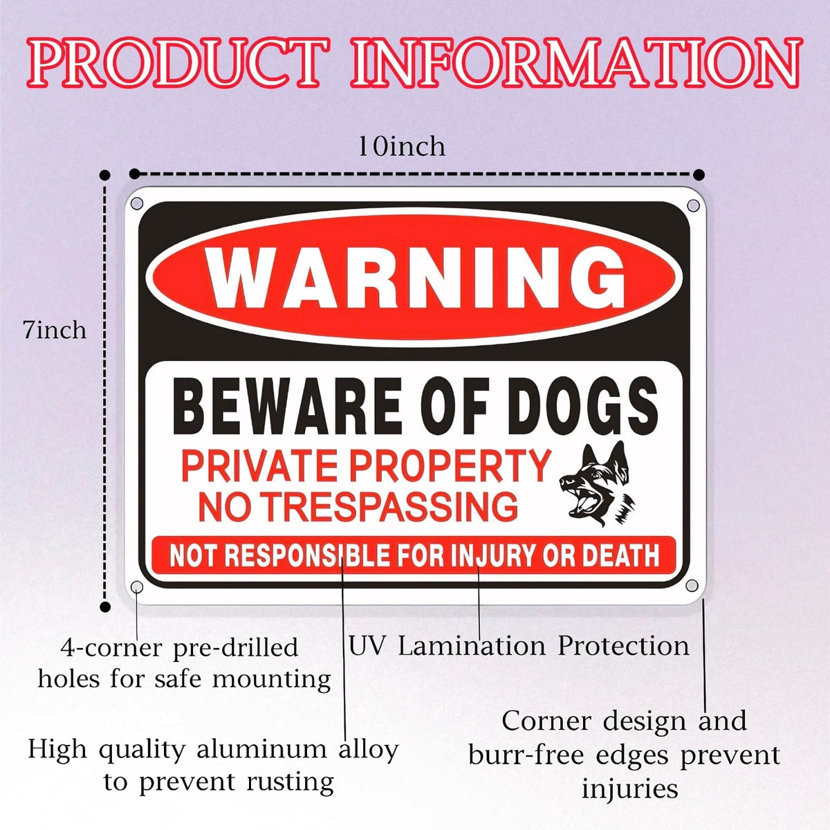 Voiluk aluminum warning sign with reflective coating, ideal for outdoor durability.