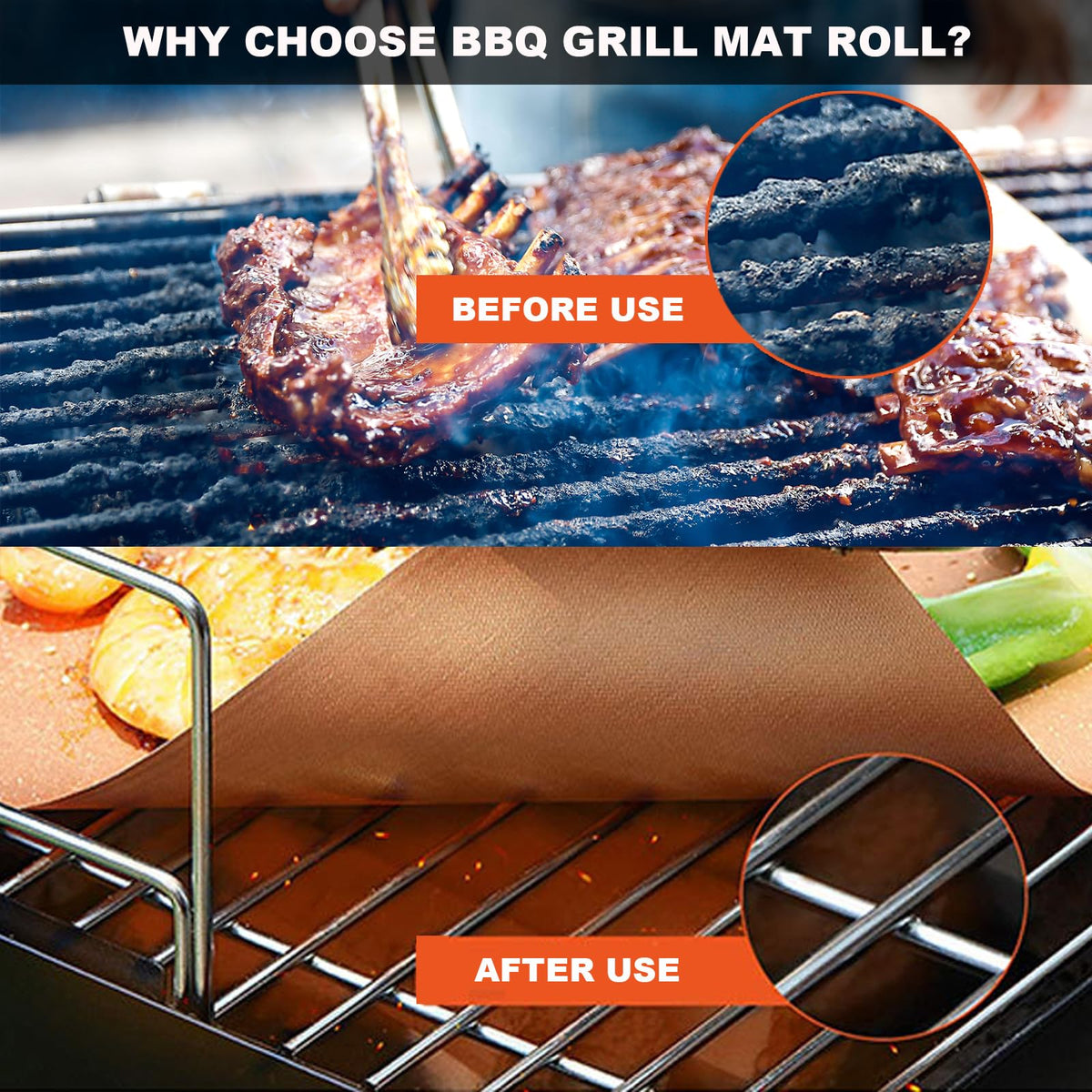 VOIRBLEU Grill Mat Roll fully covers racks for mess-free grilling