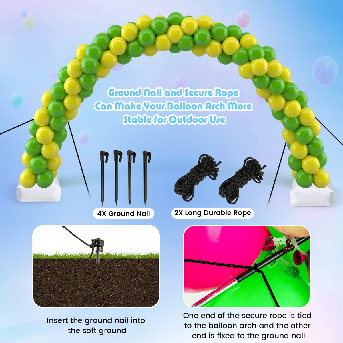 Includes clips, pumps, and ties for quick, clean balloon setup with Voircoloria