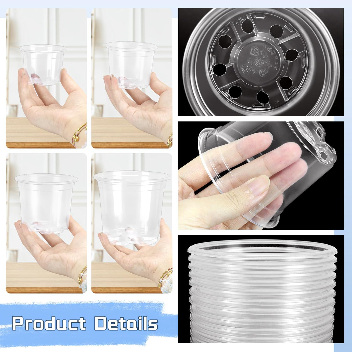 VOKOY 3.15-inch clear nursery pot with drainage for root visibility.