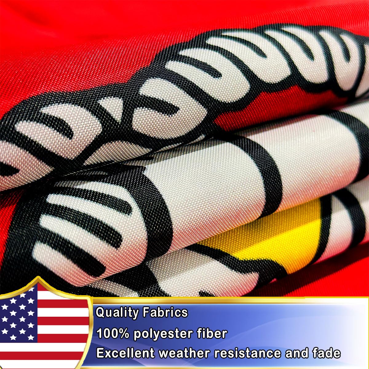 Volta flag with brass grommets, designed for secure outdoor hanging