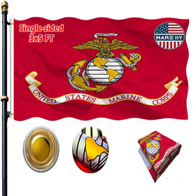 Volta Marine Corps Flag 3x5 fluttering in breeze, ideal for outdoor decoration