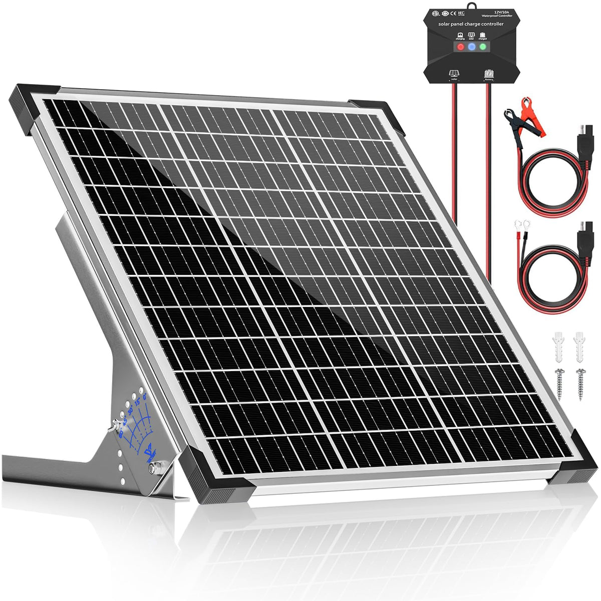 Voltset 50W solar panel front view ideal for outdoor 12V battery maintenance