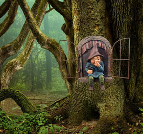 vomiceak tree-face gnome decor enhances outdoor charm and storytelling.
