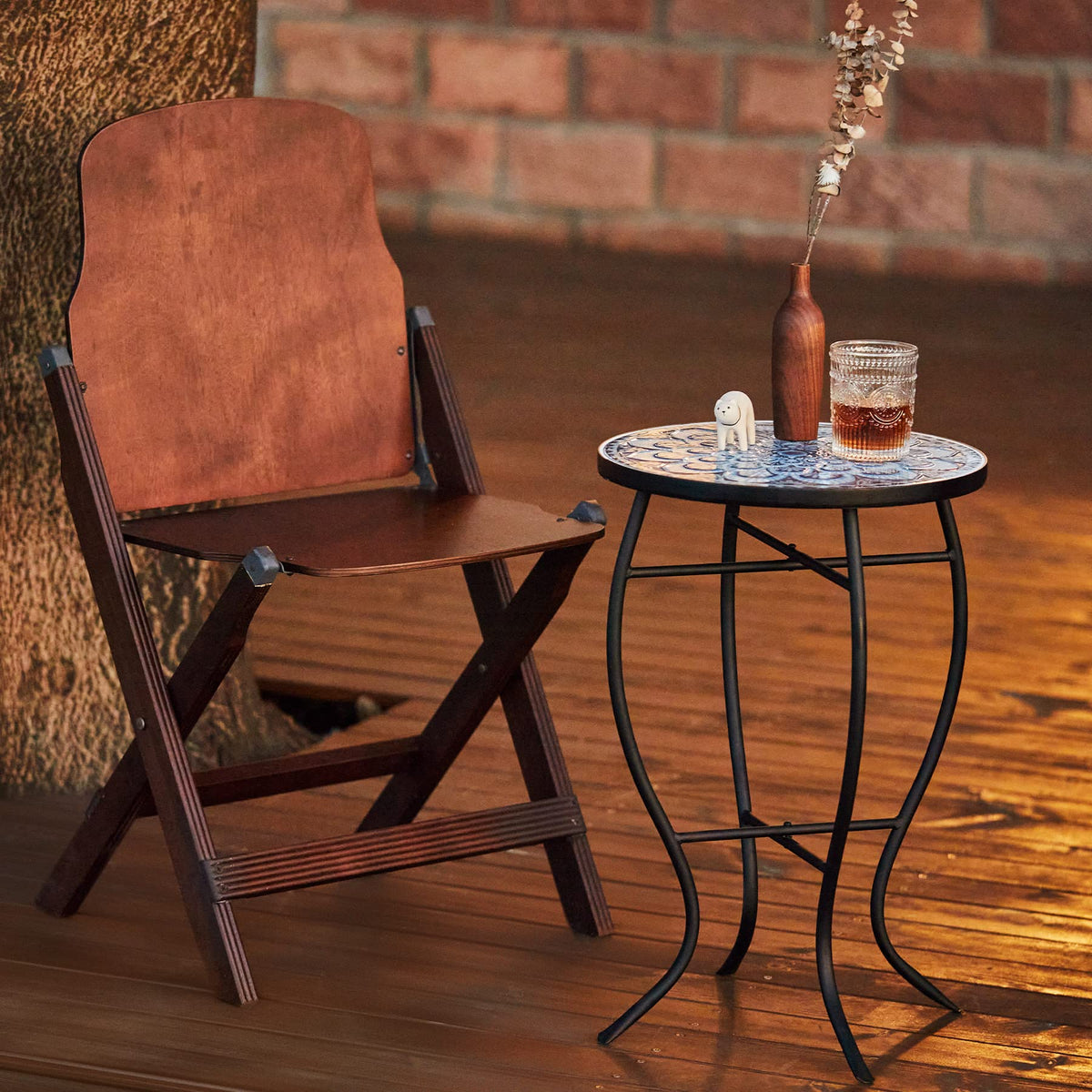 VONLUCE mosaic side table holds beverages and books with ease.
