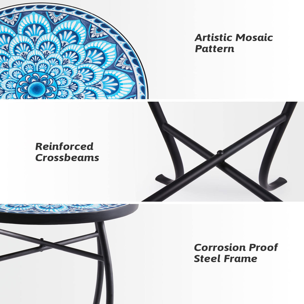 VONLUCE mosaic side table blends with garden or living spaces.