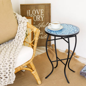 VONLUCE mosaic side table with matte black frame for sturdy support.
