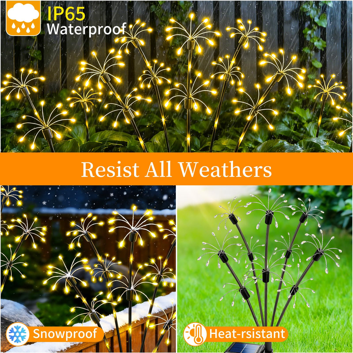 VOOKRY IP65 waterproof design withstands rain and snow for year-round use.