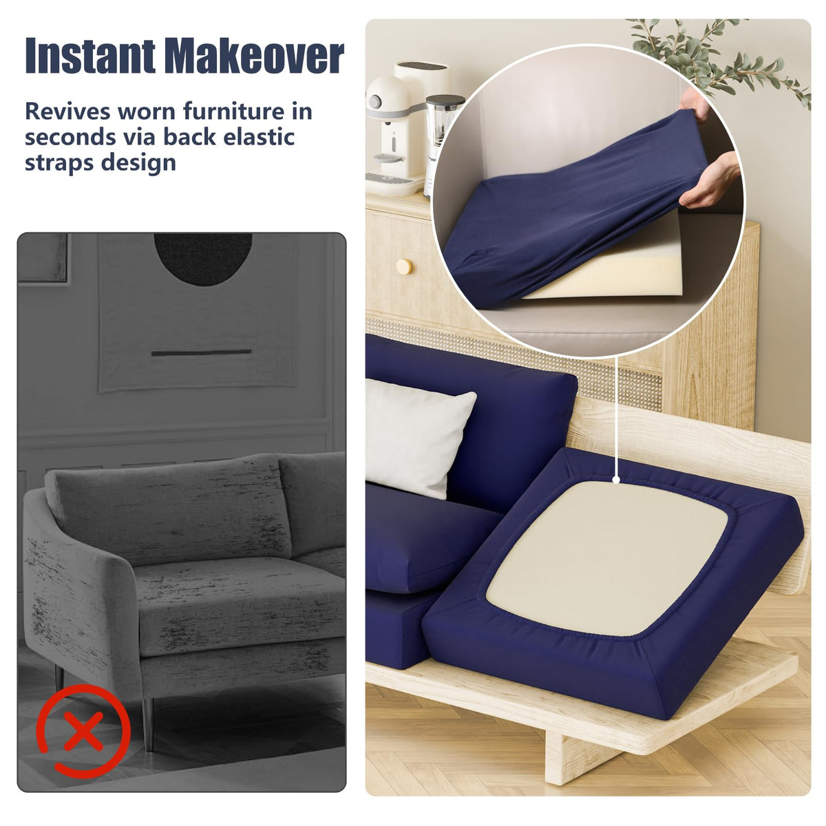 Vorshape covers fit sofa, chair, and RV cushions.