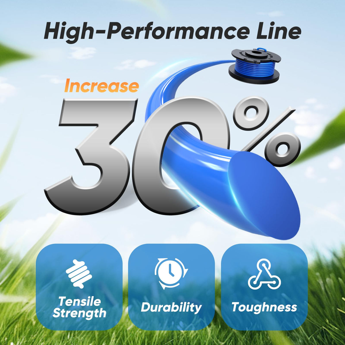 Auto-feed weed wacker string design for quick, winding-free operation.