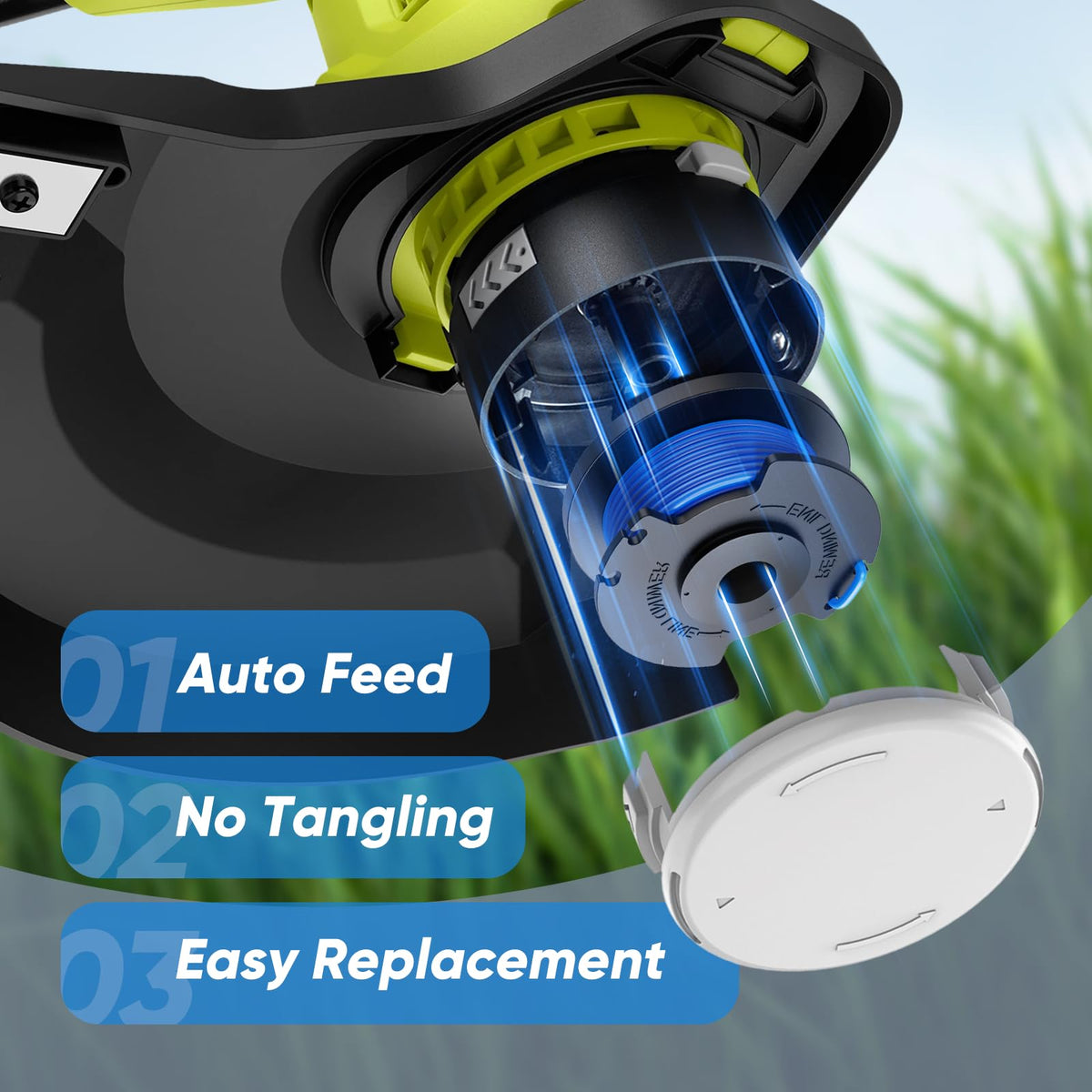 0.065 inch line with tensile strength over 100 lbs for robust cutting.