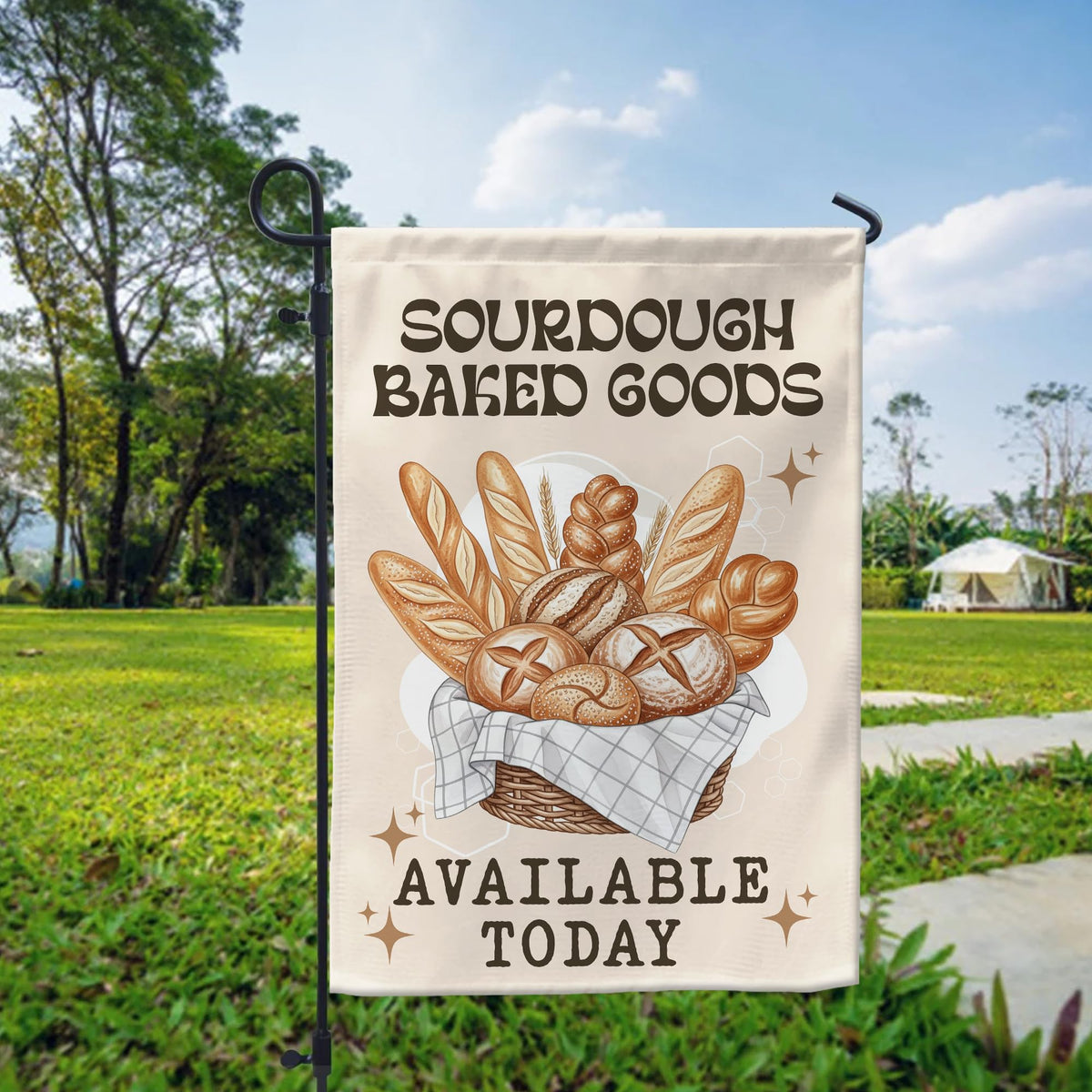 VOTANTA bakery flag boosts outdoor decor with weather-resistant fabric for year-round welcome.
