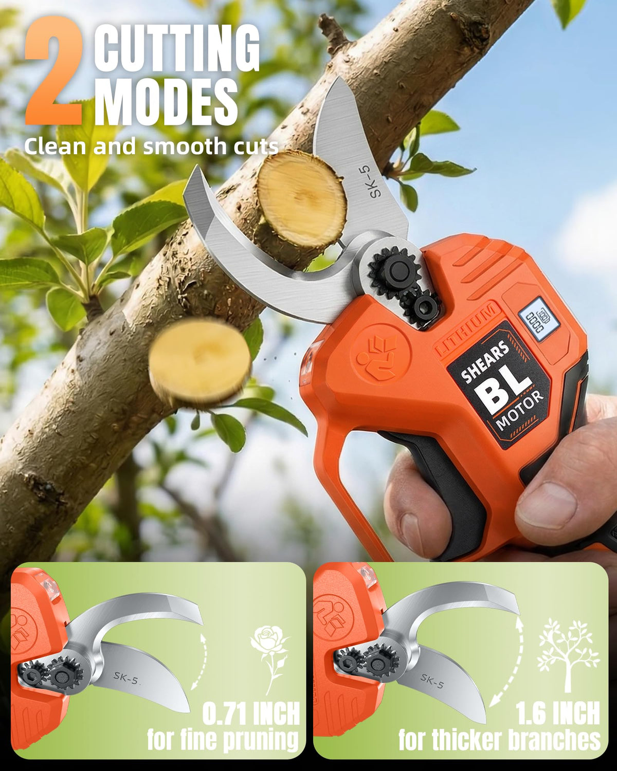 VOTREK battery included enables cordless pruning away from outlets.