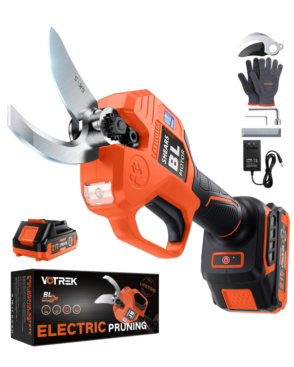 VOTREK cordless pruning shears with SK5 blade for clean cuts.