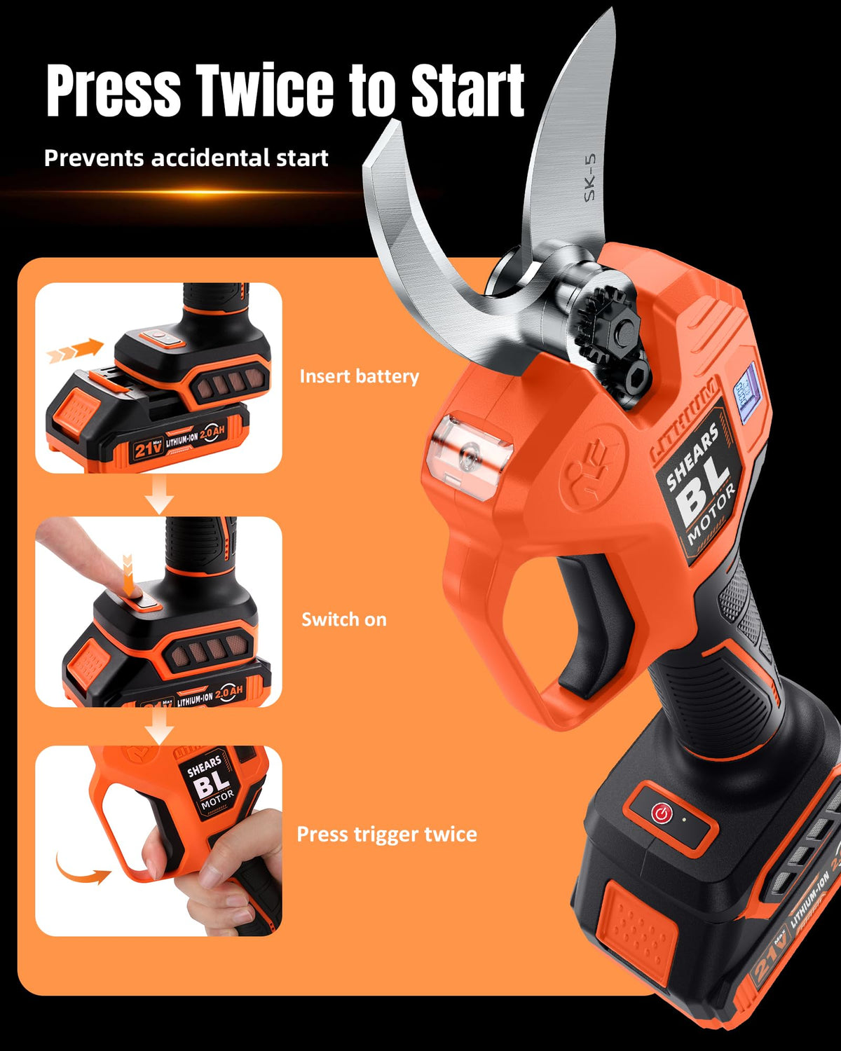 VOTREK two cutting modes for delicate trimming and thicker branches.
