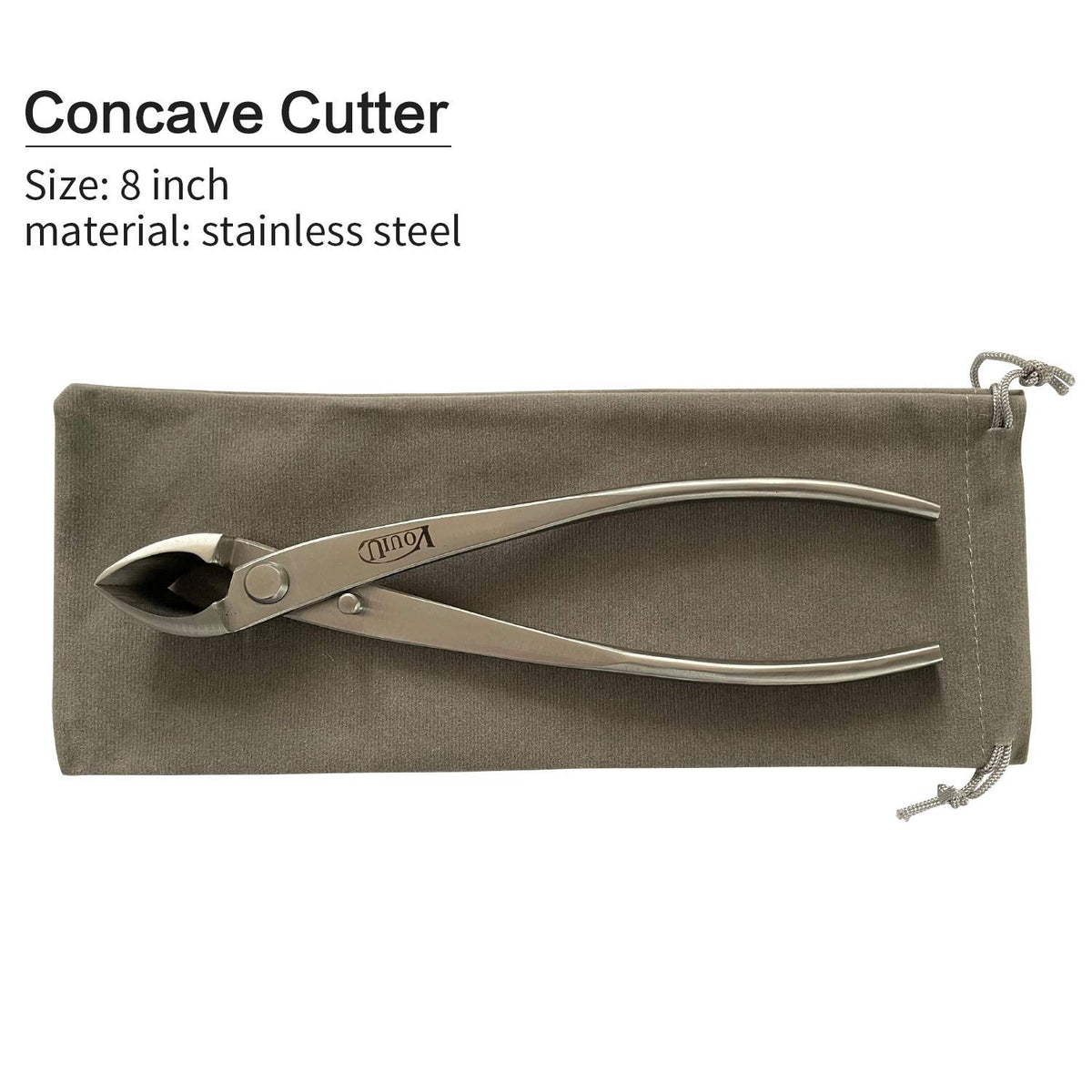 VOUIU 8inch concave cutter bonsai tool in use demonstrating offset blade for tight angles