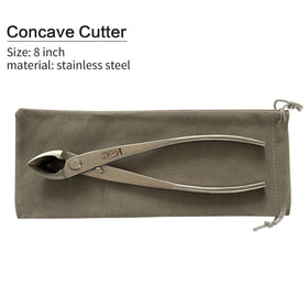VOUIU 8inch concave cutter bonsai tool in use demonstrating offset blade for tight angles