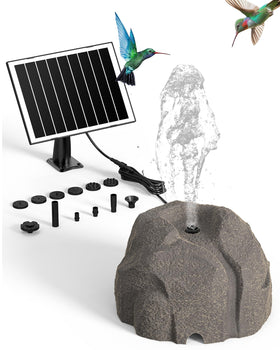 Vovamo solar fountain rock design enhances bird baths with natural texture and movement