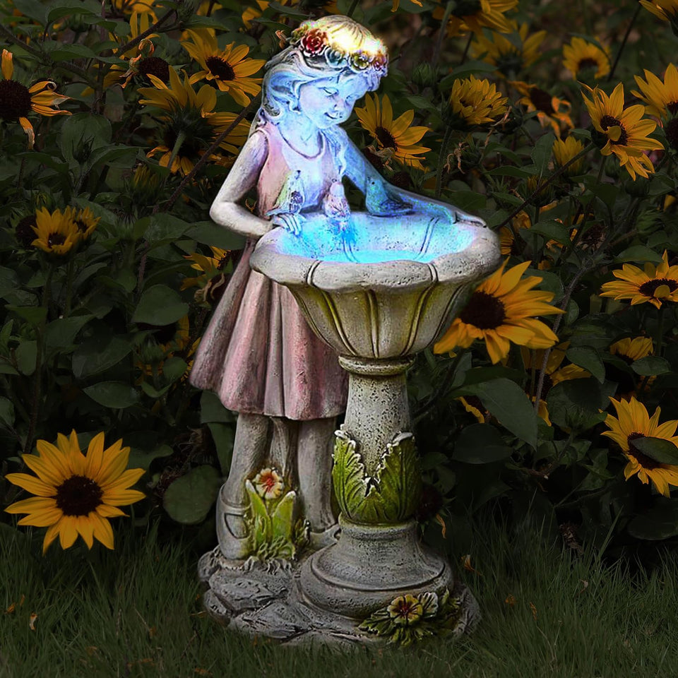 Voveexy fairy garden statue with color-changing light for nighttime curb appeal.