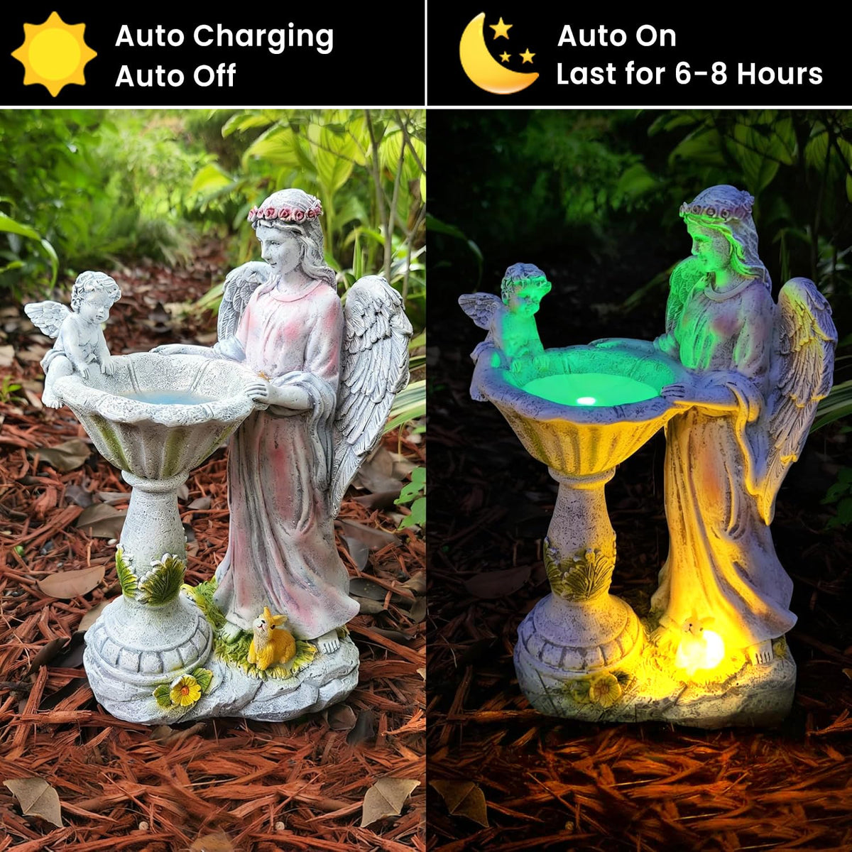 Voveexy resin outdoor statue showcases durability for rain and sun.