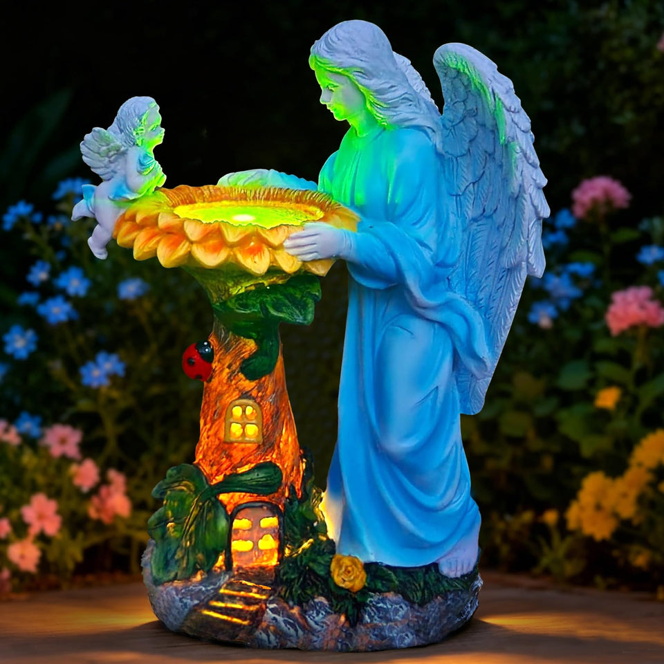 Voveexy solar angel statue in garden, durable resin for outdoor decor.