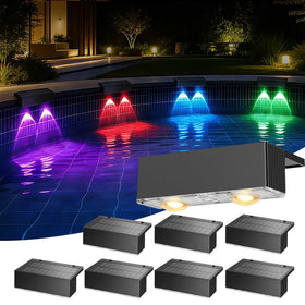 VOVG solar pool light setup illuminates pool perimeter with warm white glow.