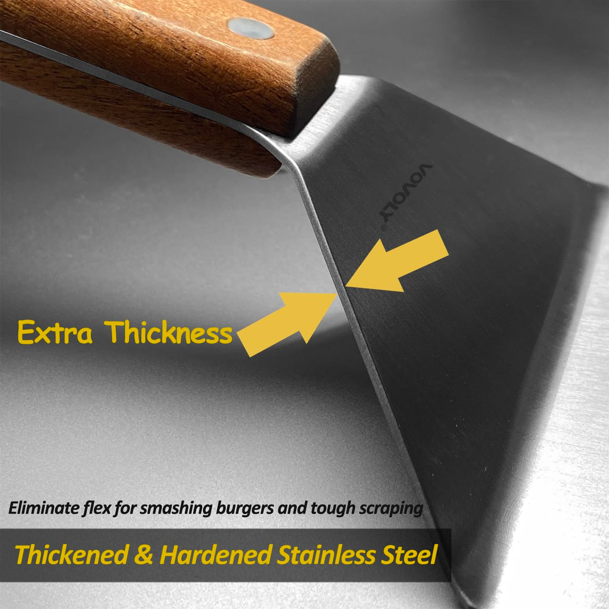 Vovoly bbq turner designed for grill and flat top performance.