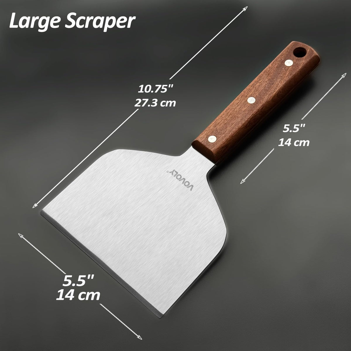 Vovoly beveled edge stainless steel blade for strong scraping and even browning