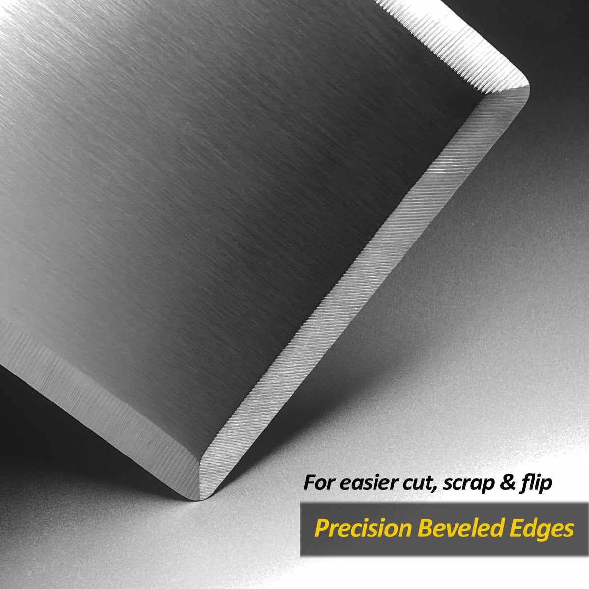 Vovoly extra-wide spatula beveled edges aid safe cutting on pans.