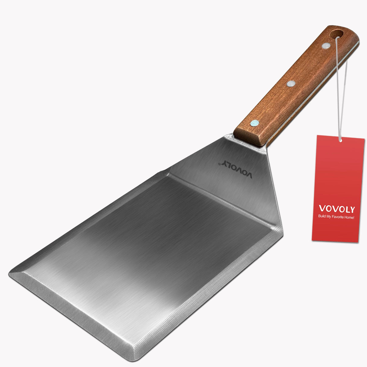 Vovoly extra-wide spatula blade close-up for precise flipping and scraping.