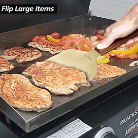 Vovoly griddle scraper lifting heavy items without bending.