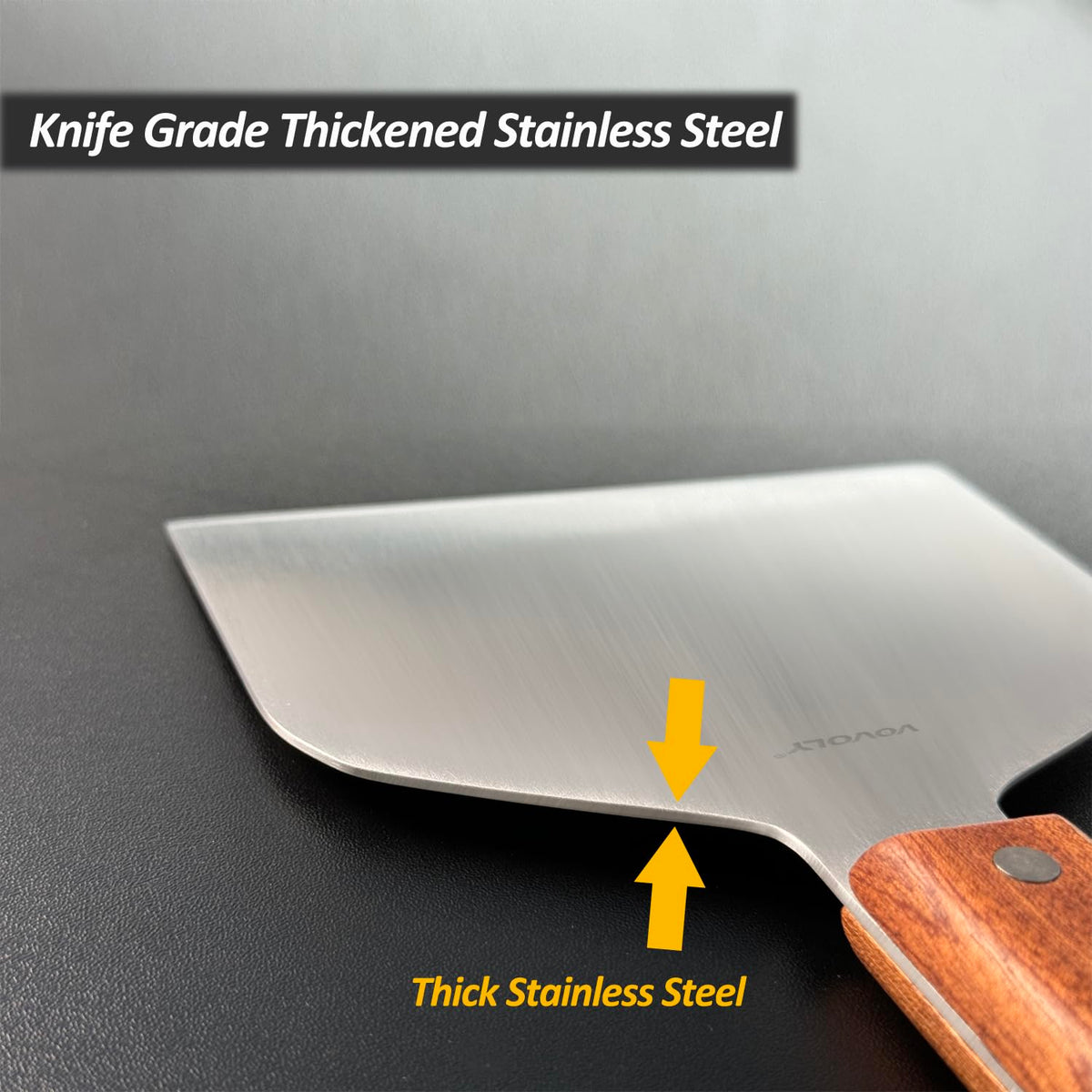 Vovoly scraper reaches griddle corners for efficient cleaning