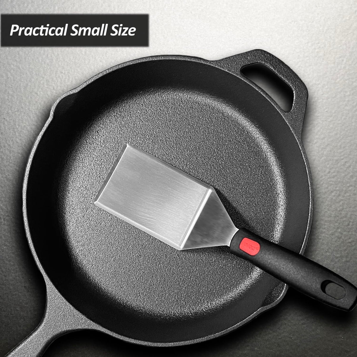 Vovoly 2.7-inch wide blade in action over skillets for efficient flipping.