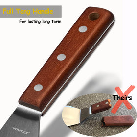 Vovoly spatula compatible with cast iron skillets for reliable high-heat cooking.