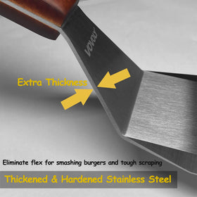 Vovoly wooden handle spatula stays cool and provides a comfortable grip.
