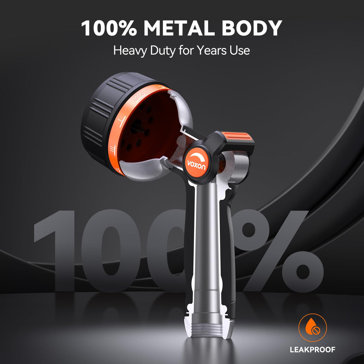 VOXON hose nozzle showing 10 spray patterns for versatile use.