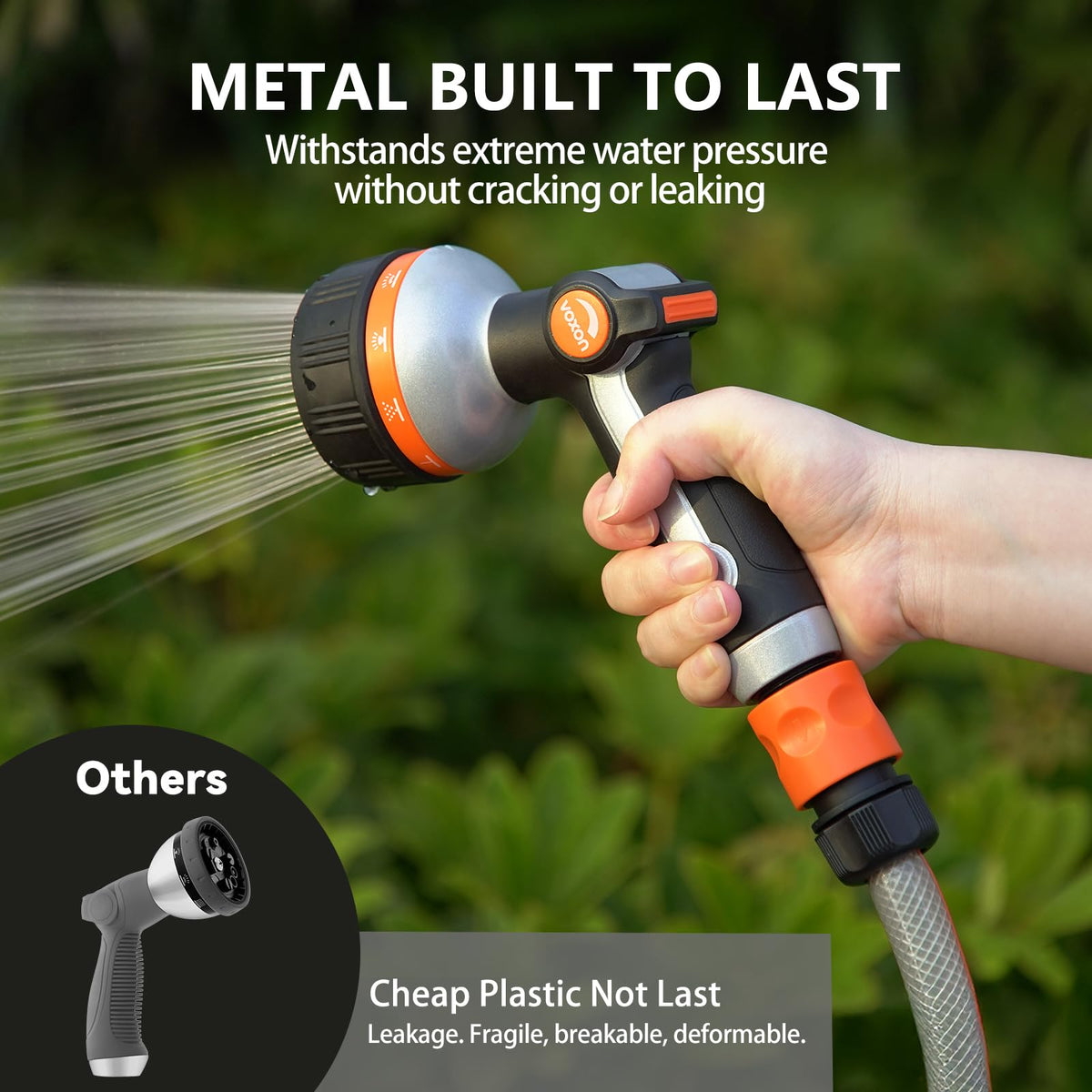 VOXON ergonomic grip on hose nozzle provides a comfortable, secure hold.