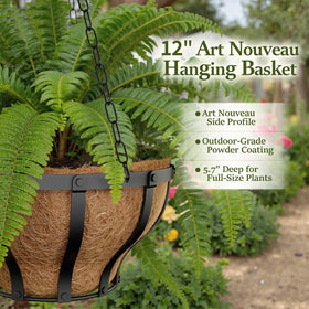 VOXOR metal hanging baskets with coconut coir liner supports moisture for healthy roots.