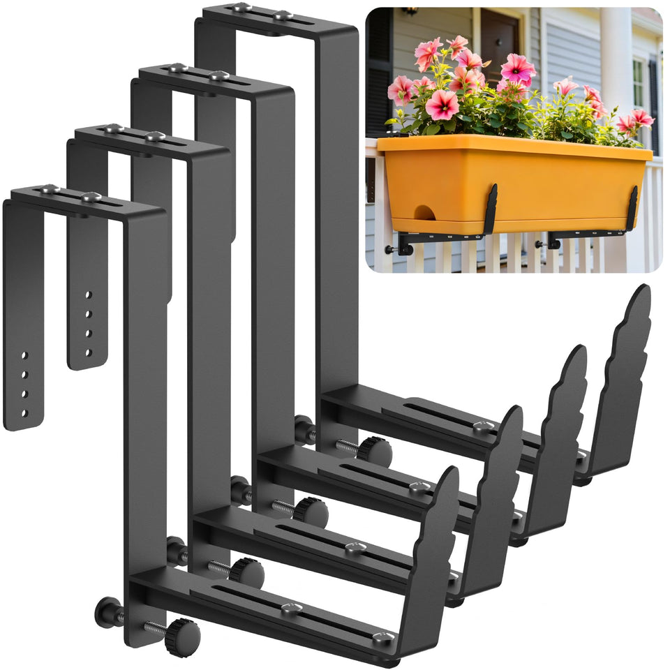 VOXOR Window Box Brackets with adjustable top and bottom for railing fit